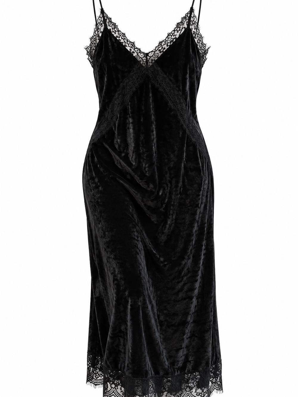 Black Velvet Lace Slip Dress - Women’s midi dress